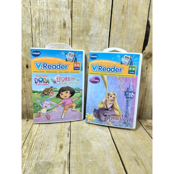 VTech V.Reader Cartridges Tangled & Dora Explorer Animated E-Books Lot Of 2 - Picture 1 of 8